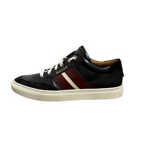 Bally Men’s Leather Suede Sneakers Black Red Stripe Size US 9 EU 39.5